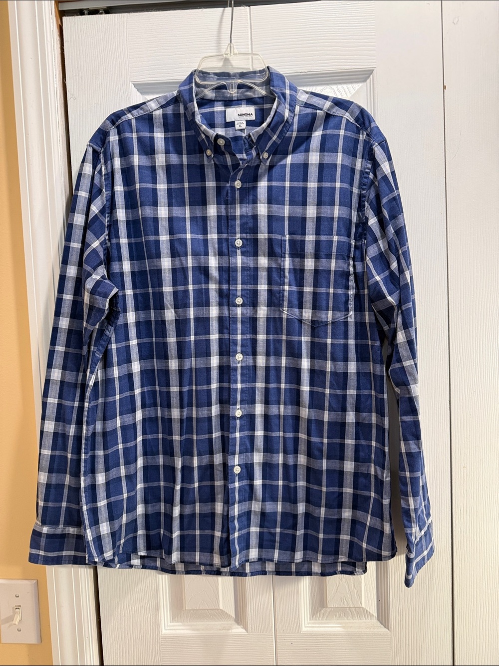 Sonoma Blue and White Plaid Button-Down Shirt